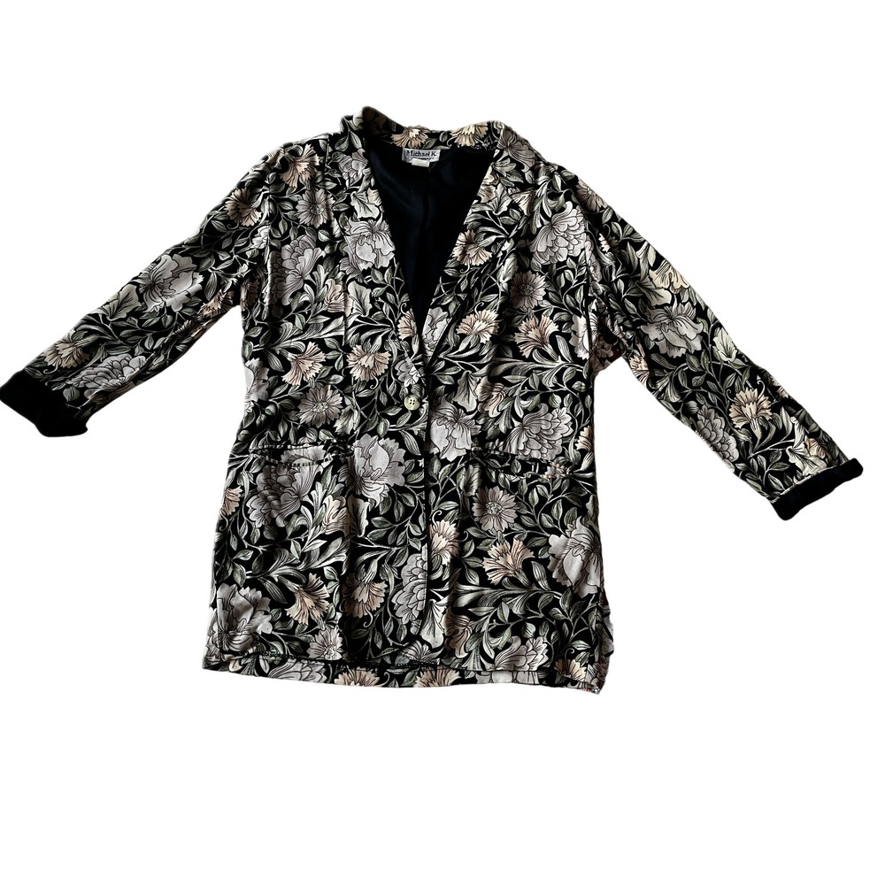 Vintage 80s Artsy Boho Floral Blazer Jacket Medium Womens Single Button